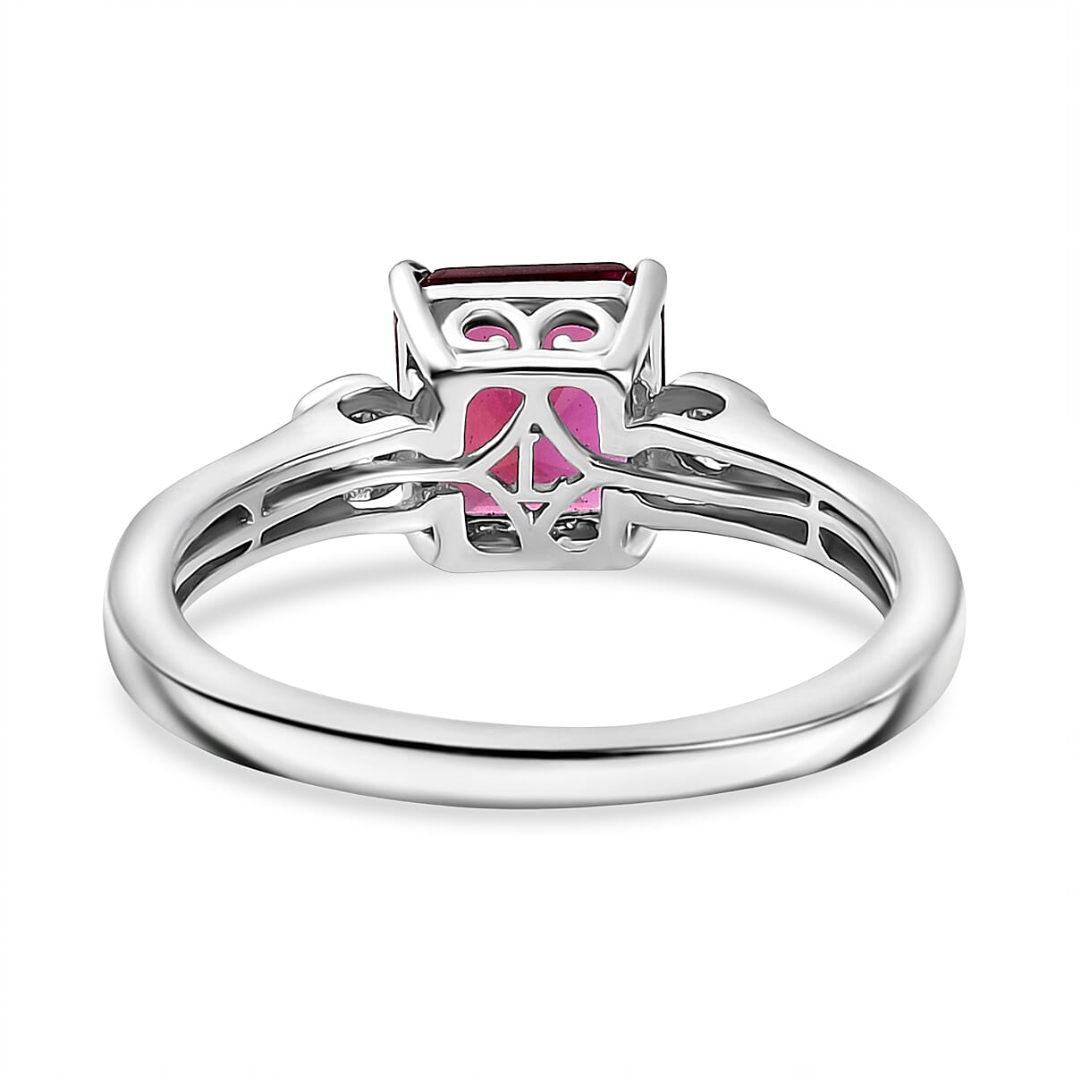 Luxuriant Lab Grown Bixbite &amp; Lab Grown Diamond (SI-GH) Ring in Rhodium Overlay Sterling Silver 1.56 Ct. 8279879 5