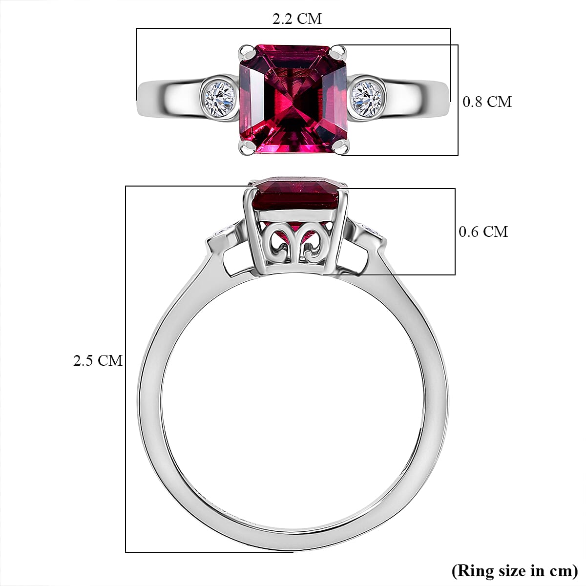 Luxuriant Lab Grown Bixbite &amp; Lab Grown Diamond (SI-GH) Ring in Rhodium Overlay Sterling Silver 1.56 Ct. 8279879 6