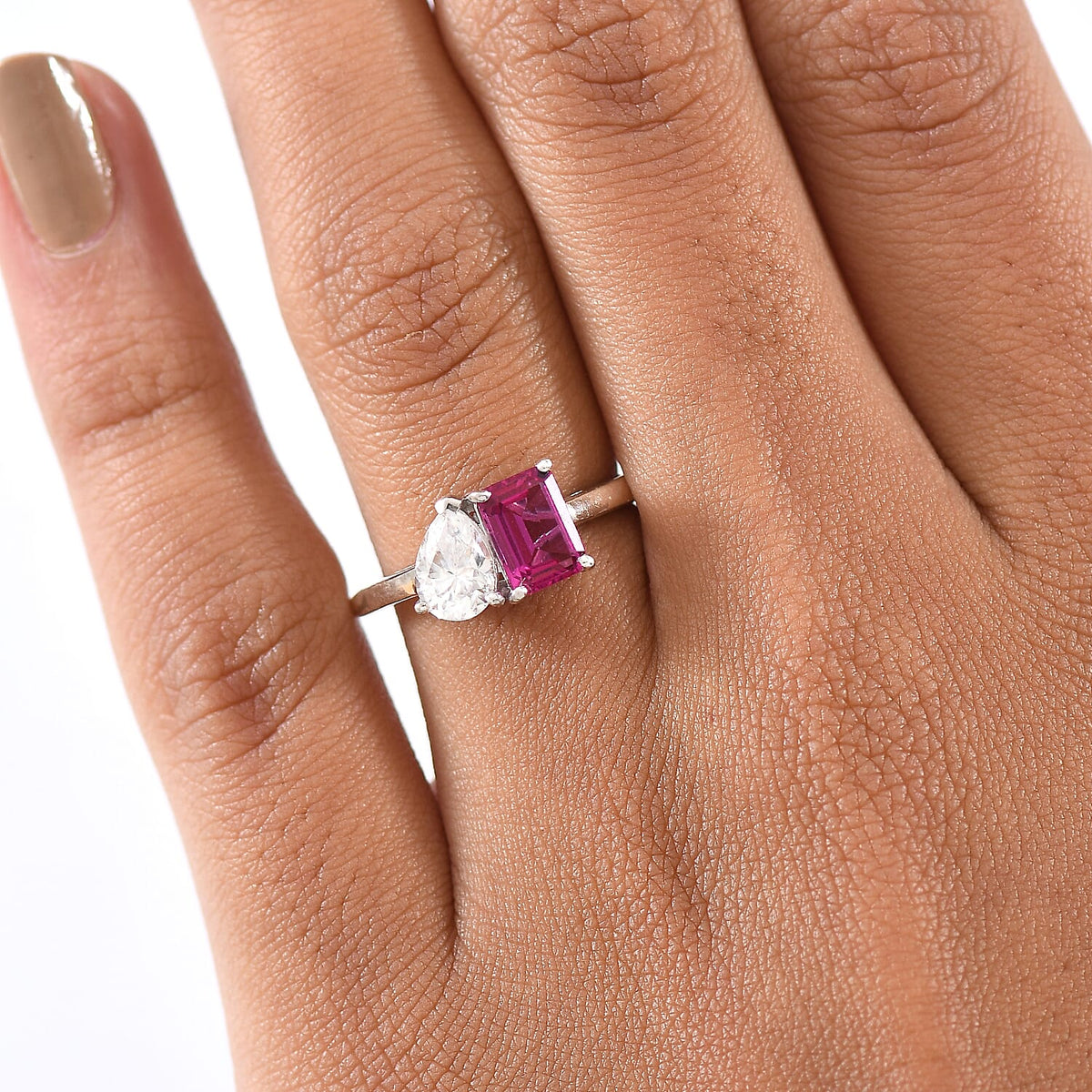 Luxuriant Lab Grown Bixbite &amp; Moissanite Ring in Platinum Overlay Sterling Silver 1.59 Ct. 8266793 3