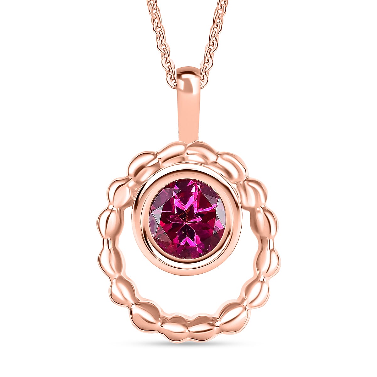 Luxuriant Lab Grown Bixbite Pendant with Chain (Size 20) in 18K Rose Gold Plated Sterling Silver 4425423 0