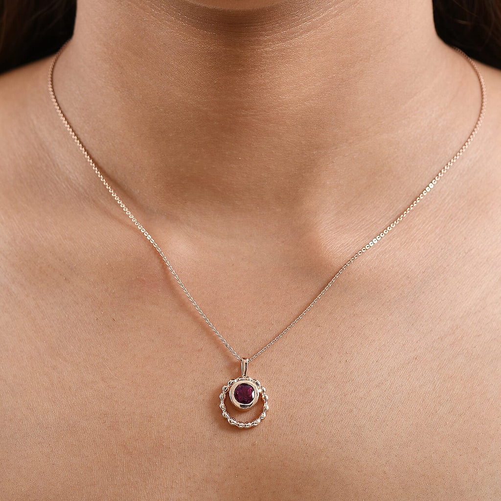Luxuriant Lab Grown Bixbite Pendant with Chain (Size 20) in 18K Rose Gold Plated Sterling Silver