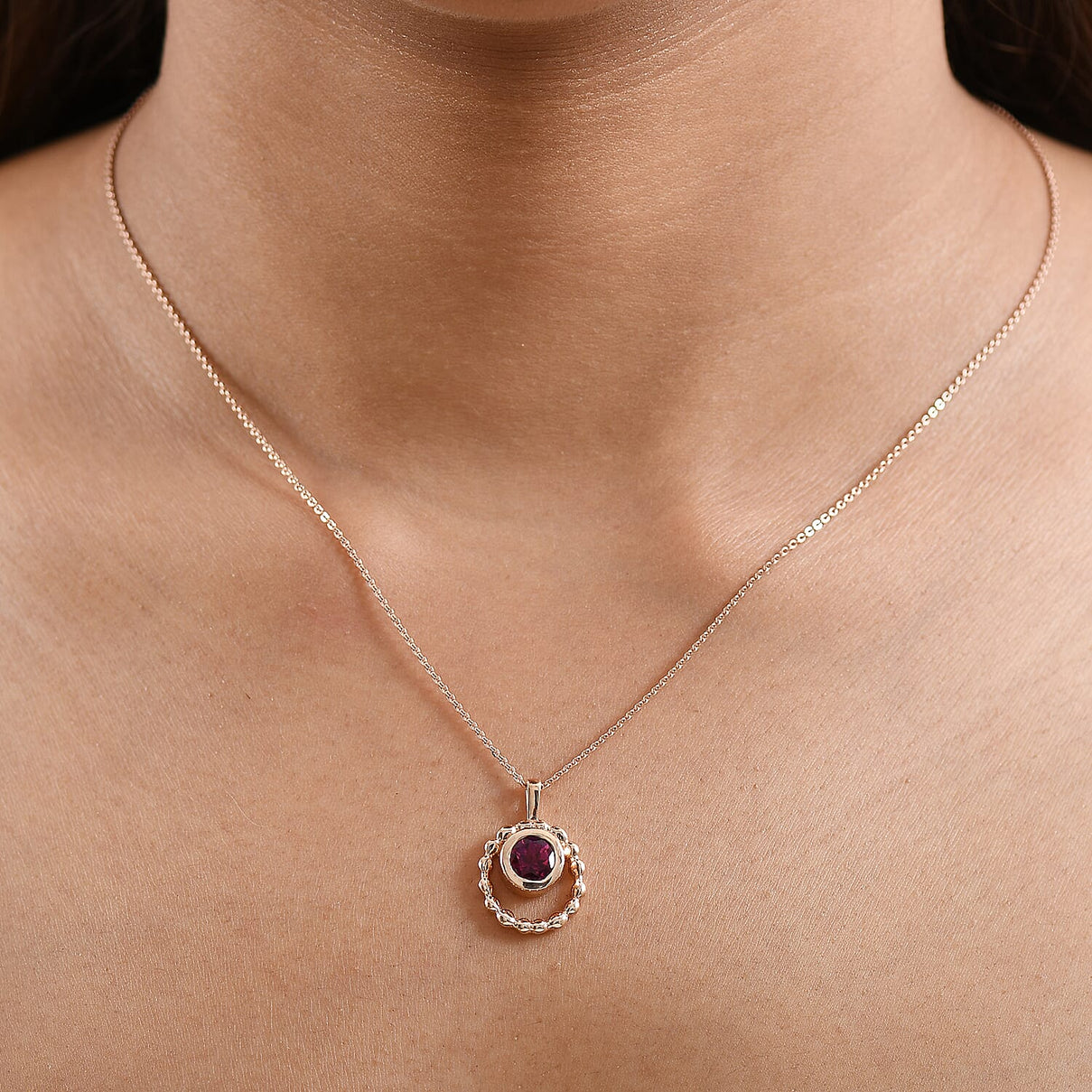 Luxuriant Lab Grown Bixbite Pendant with Chain (Size 20) in 18K Rose Gold Plated Sterling Silver 4425423 2