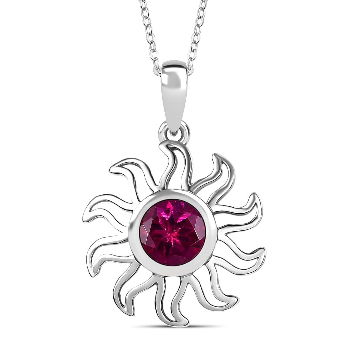 Luxuriant Lab Grown Bixbite Pendant with Chain (Size 20) in Rhodium Overlay Sterling Silver 1.30 Ct, Silver Wt. 5.41 Gms. 4422218 0