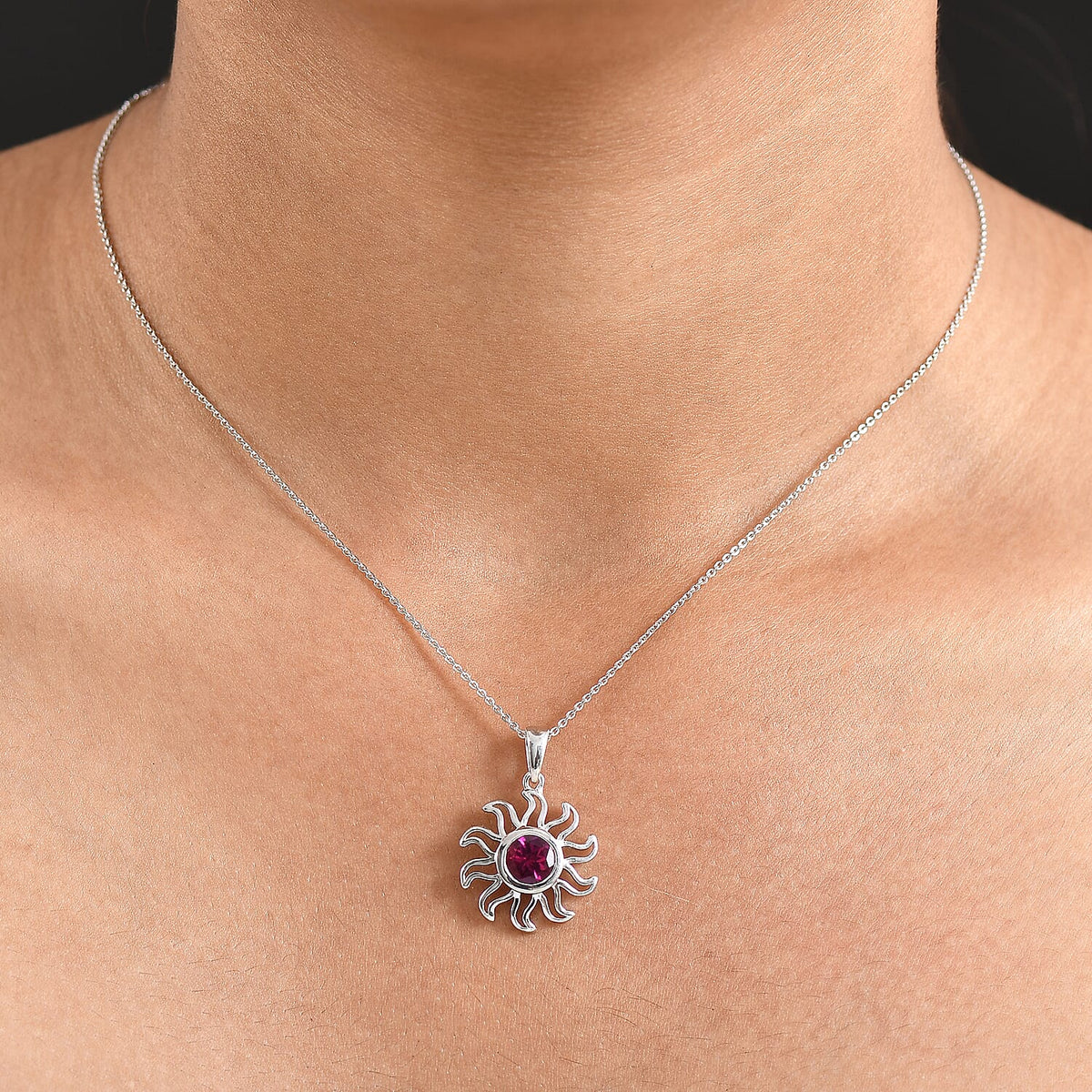Luxuriant Lab Grown Bixbite Pendant with Chain (Size 20) in Rhodium Overlay Sterling Silver 1.30 Ct, Silver Wt. 5.41 Gms. 4422218 3