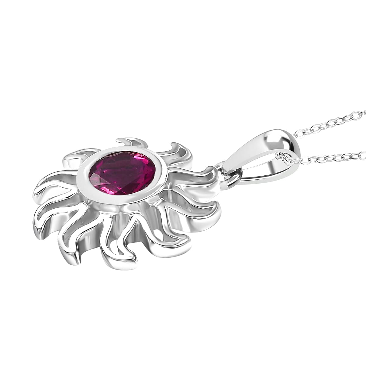 Luxuriant Lab Grown Bixbite Pendant with Chain (Size 20) in Rhodium Overlay Sterling Silver 1.30 Ct, Silver Wt. 5.41 Gms. 4422218 4