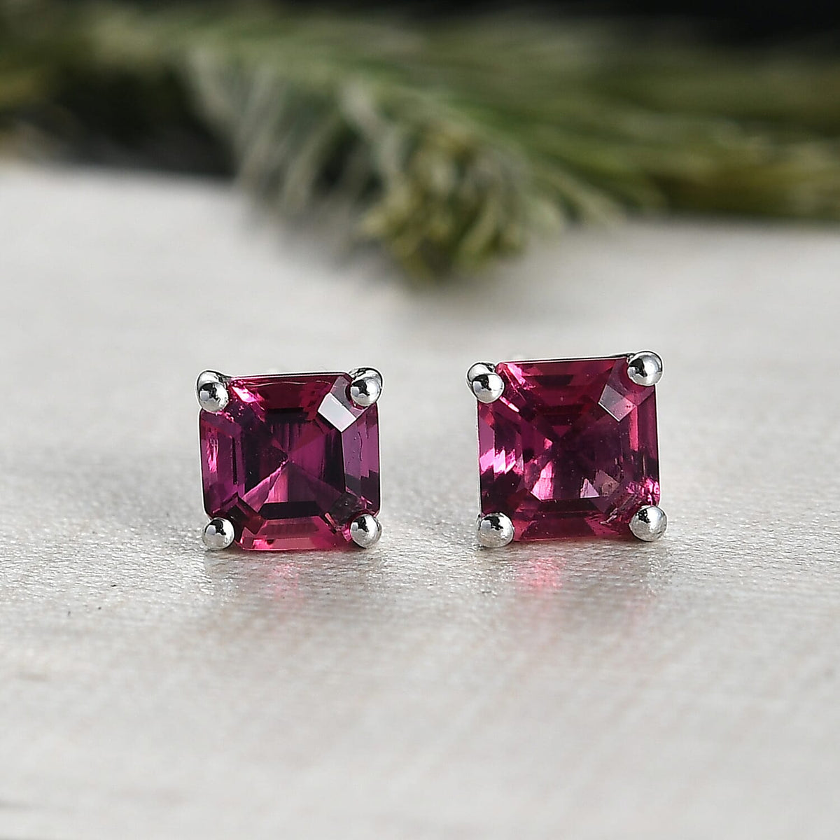 Luxuriant Lab Grown Bixbite Solitaire Stud Push Post Earring in Platinum Overlay Sterling Silver 1.20 Ct. 8266782 2