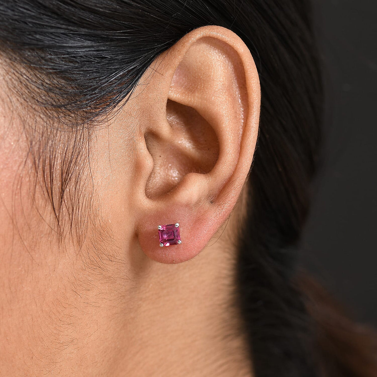 Luxuriant Lab Grown Bixbite Solitaire Stud Push Post Earring in Platinum Overlay Sterling Silver 1.20 Ct. 8266782 3