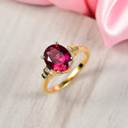 D'Joy Lab Grown Bixbite & White Diamond Ring in 18K Vermeil Yellow Gold Plated Sterling Silver 3.16 Ct.