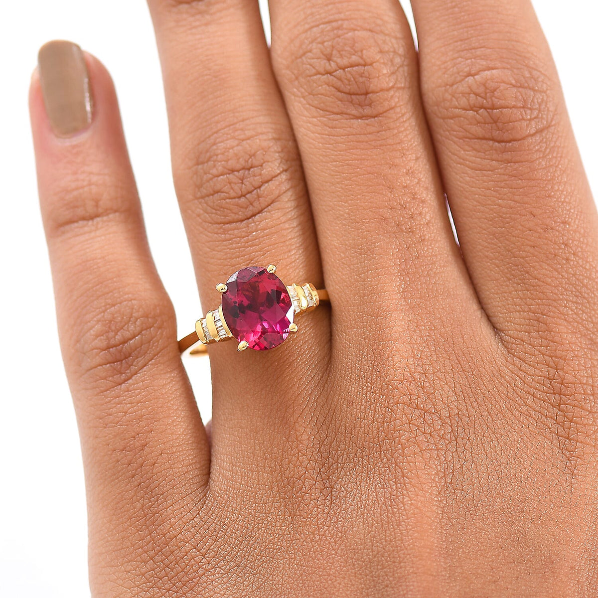 D'Joy Lab Grown Bixbite, White Diamond Ring in 18K Vermeil Yellow Gold Plated Sterling Silver 2.16 Ct. 8279864 3