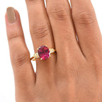 D'Joy Lab Grown Bixbite & White Diamond Ring in 18K Vermeil Yellow Gold Plated Sterling Silver 3.16 Ct.