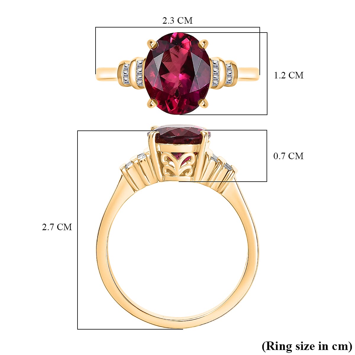 D'Joy Lab Grown Bixbite, White Diamond Ring in 18K Vermeil Yellow Gold Plated Sterling Silver 2.16 Ct. 8279864 6