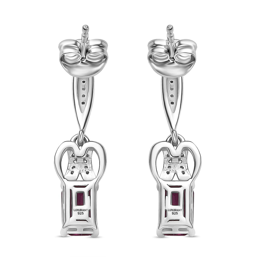 Luxuriant Lab Grown Bixbite & White Zircon Dangling Earring with Push Back in Platinum Overlay Sterling Silver