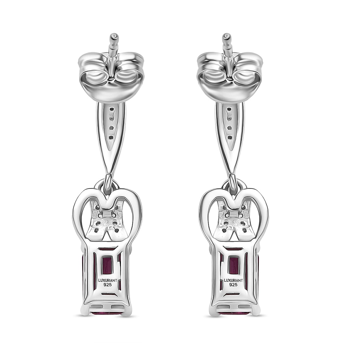 Luxuriant Lab Grown Bixbite &amp; White Zircon Dangling Earring with Push Back in Platinum Overlay Sterling Silver 8287098 5