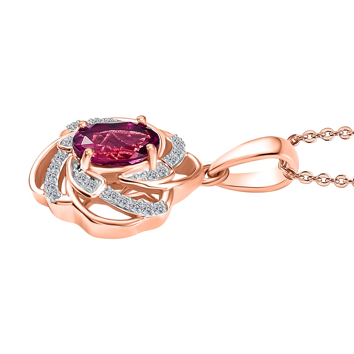 Luxuriant Lab Grown Bixbite &amp; White Zircon Pendant with Chain (Size 20) in Rose Gold Plated Sterling Silver 4423734 3