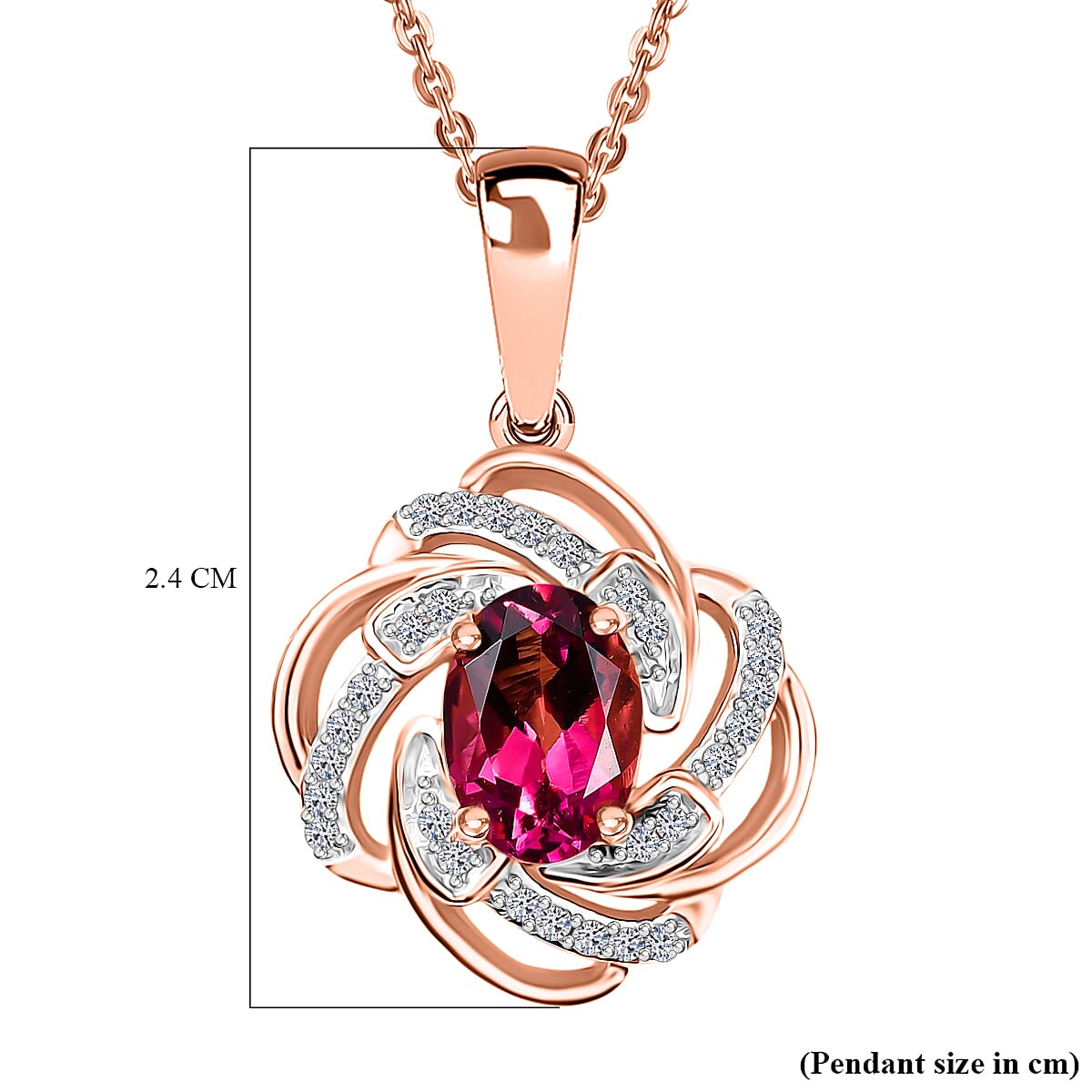 Luxuriant Lab Grown Bixbite &amp; White Zircon Pendant with Chain (Size 20) in Rose Gold Plated Sterling Silver 4423734 5