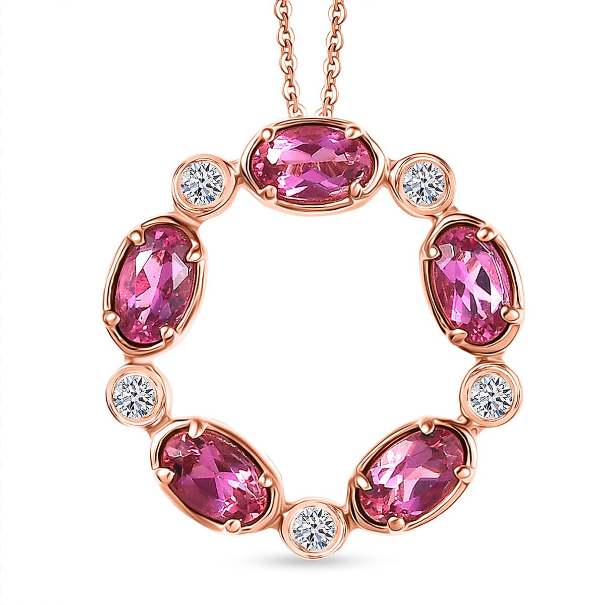 Luxuriant Lab Grown Bixbite &amp; White Zircon Pendant with Chain (Size 20) in Rose Gold Plated Sterling Silver 1.28 Ct. 4423736 0