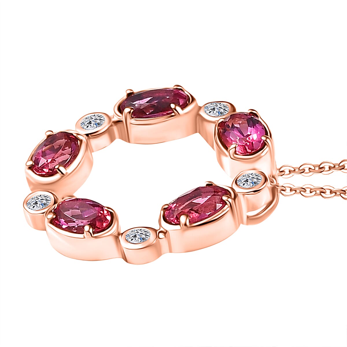 Luxuriant Lab Grown Bixbite &amp; White Zircon Pendant with Chain (Size 20) in Rose Gold Plated Sterling Silver 1.28 Ct. 4423736 4