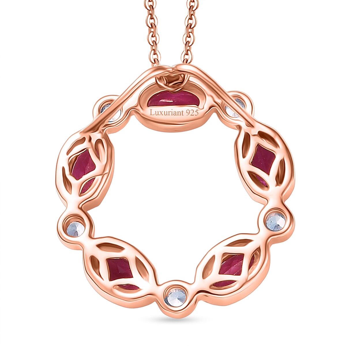 Luxuriant Lab Grown Bixbite &amp; White Zircon Pendant with Chain (Size 20) in Rose Gold Plated Sterling Silver 1.28 Ct. 4423736 5