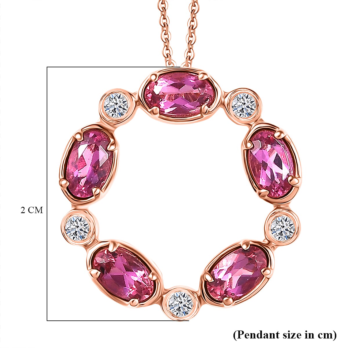 Luxuriant Lab Grown Bixbite &amp; White Zircon Pendant with Chain (Size 20) in Rose Gold Plated Sterling Silver 1.28 Ct. 4423736 6