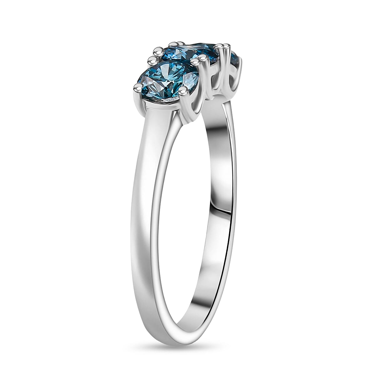 LUXURIANT 1 Ct. Lab Grown Blue Diamond 3-Stone Ring in Rhodium Overlay Sterling Silver (VS-EF) 8262215 4