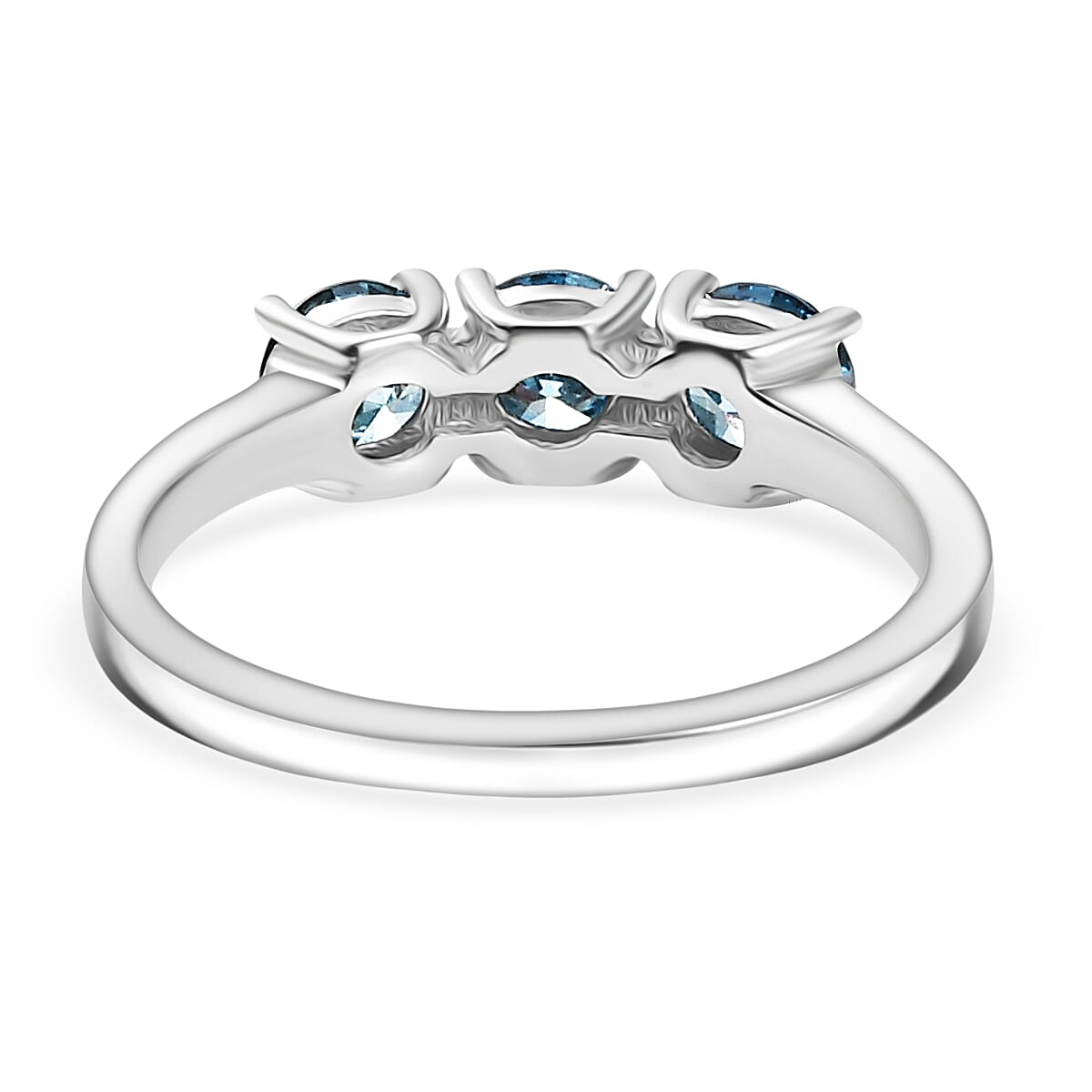 LUXURIANT 1 Ct. Lab Grown Blue Diamond 3-Stone Ring in Rhodium Overlay Sterling Silver (VS-EF) 8262215 5