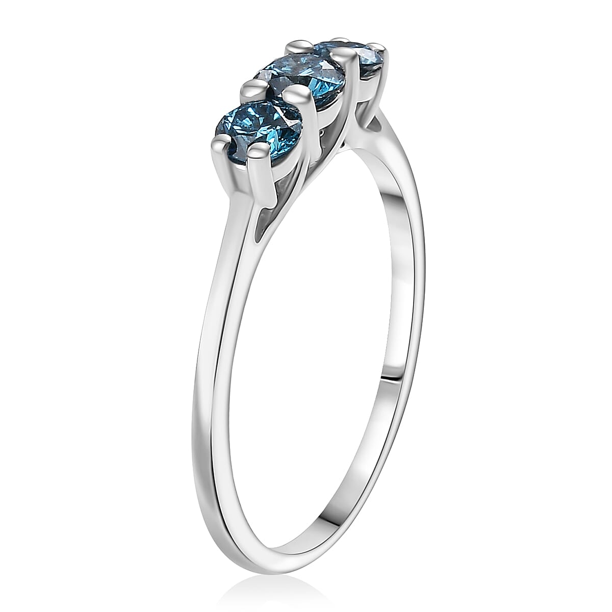 LUXURIANT 0.53 Ct. Lab Grown Blue Diamond 3-Stone Ring in Rhodium Overlay Sterling Silver (SI-GH) 8262184 4