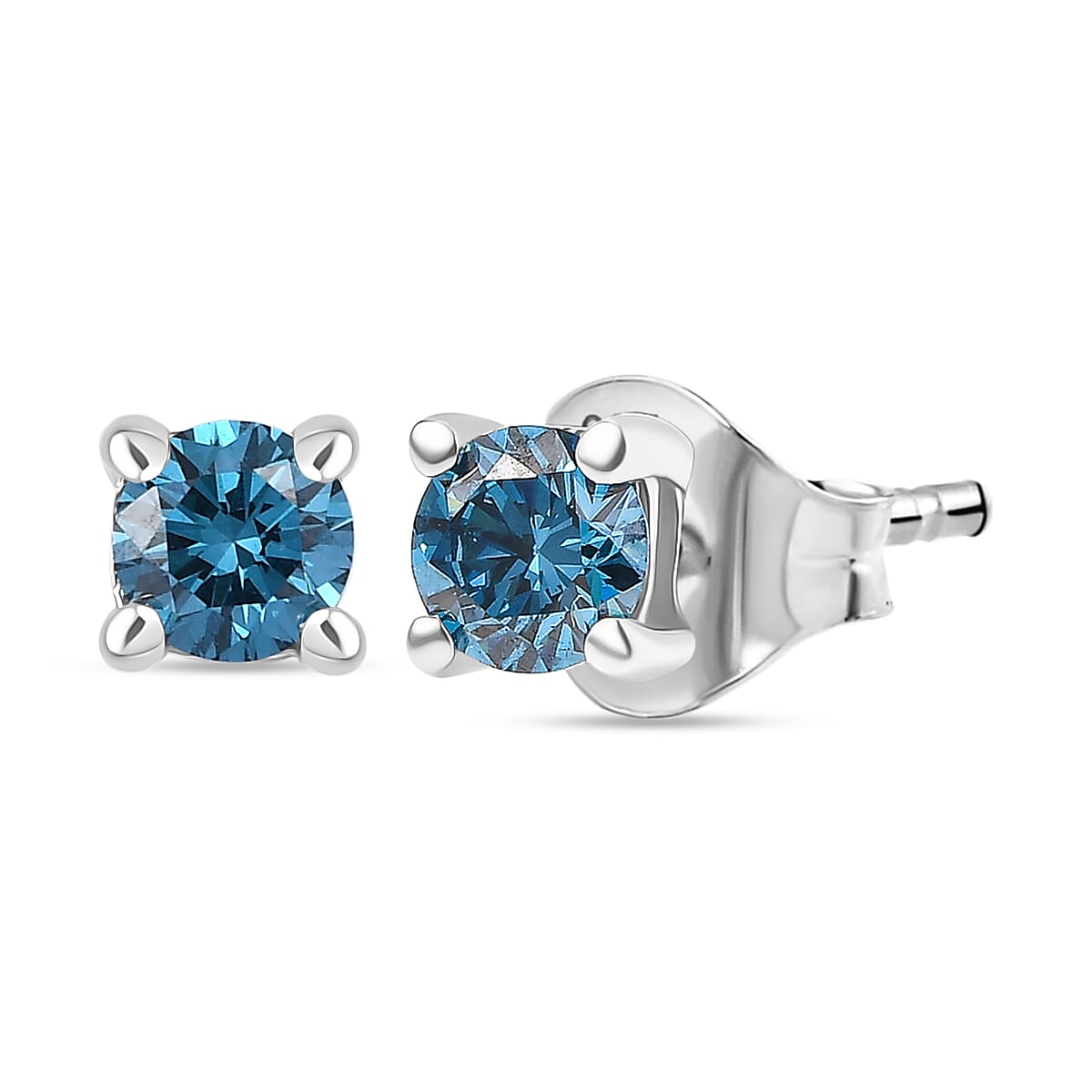 LUXURIANT 0.50 Ct. Lab Grown Blue Diamond Brilliant-Cut Solitaire Stud Earring with Push Back in Rhodium Overlay Sterling Silver (VS-EF) 8262114 0
