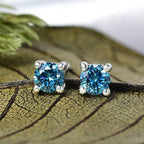 Luxuriant Lab Grown Blue Diamond (VS-EF) Earring with Push Back in Rhodium Overlay Sterling Silver 0.50 Ct.