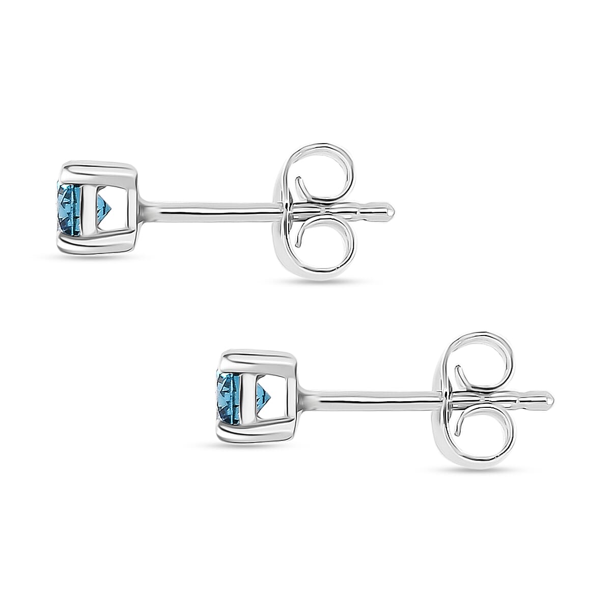 LUXURIANT 0.50 Ct. Lab Grown Blue Diamond Brilliant-Cut Solitaire Stud Earring with Push Back in Rhodium Overlay Sterling Silver (VS-EF) 8262114 4