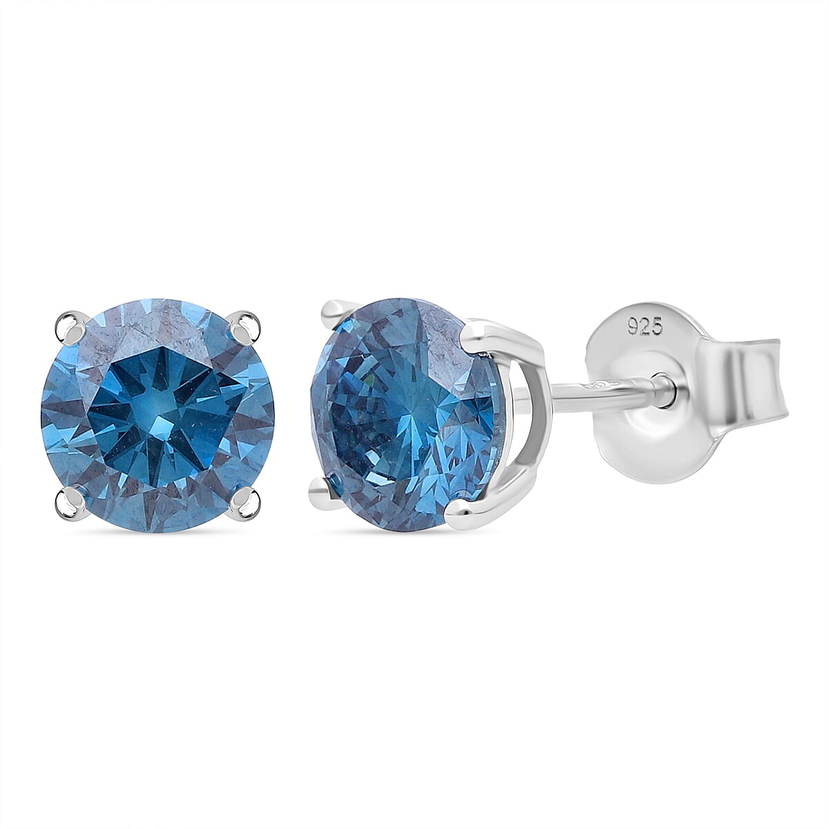LUXURIANT 1 Ct. Lab Grown Blue Diamond Stud Earrings in Rhodium Sterling Silver 8360164 0