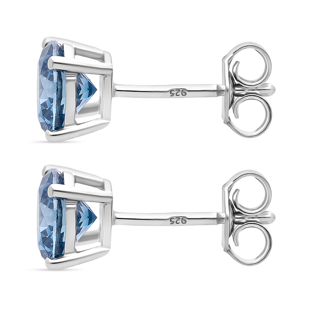 LUXURIANT 1 Ct. Lab Grown Blue Diamond Stud Earrings in Rhodium Sterling Silver 8360164 4