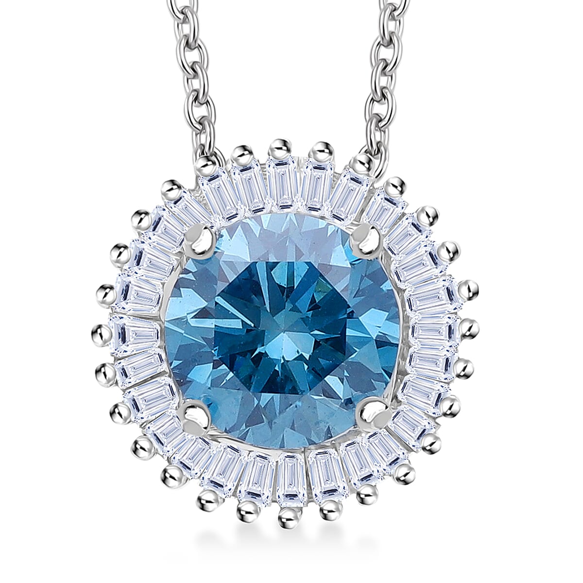 LUXURIANT 1 Ct. Lab Grown Blue Diamond Halo Pendant in Rhodium Overlay Sterling Silver 8314870 0