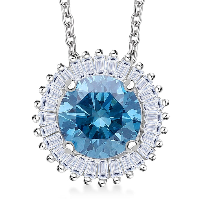 LUXURIANT 1 Ct. Lab Grown Blue Diamond Halo Pendant in Rhodium Overlay Sterling Silver 8314870 1