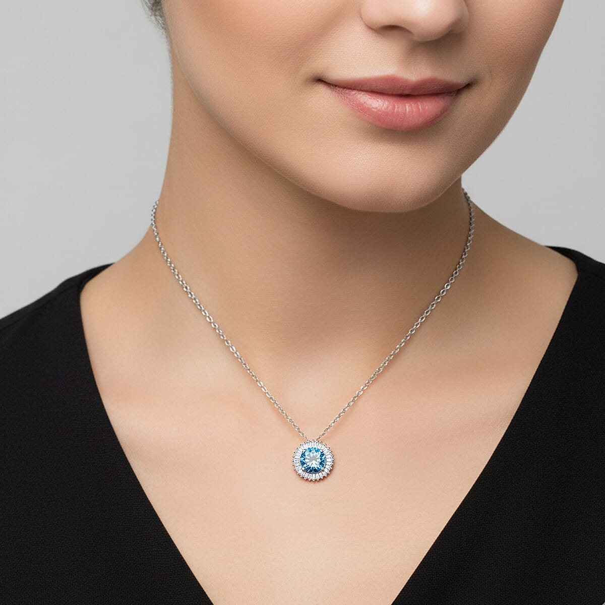 LUXURIANT 1 Ct. Lab Grown Blue Diamond Halo Pendant in Rhodium Overlay Sterling Silver 8314870 3