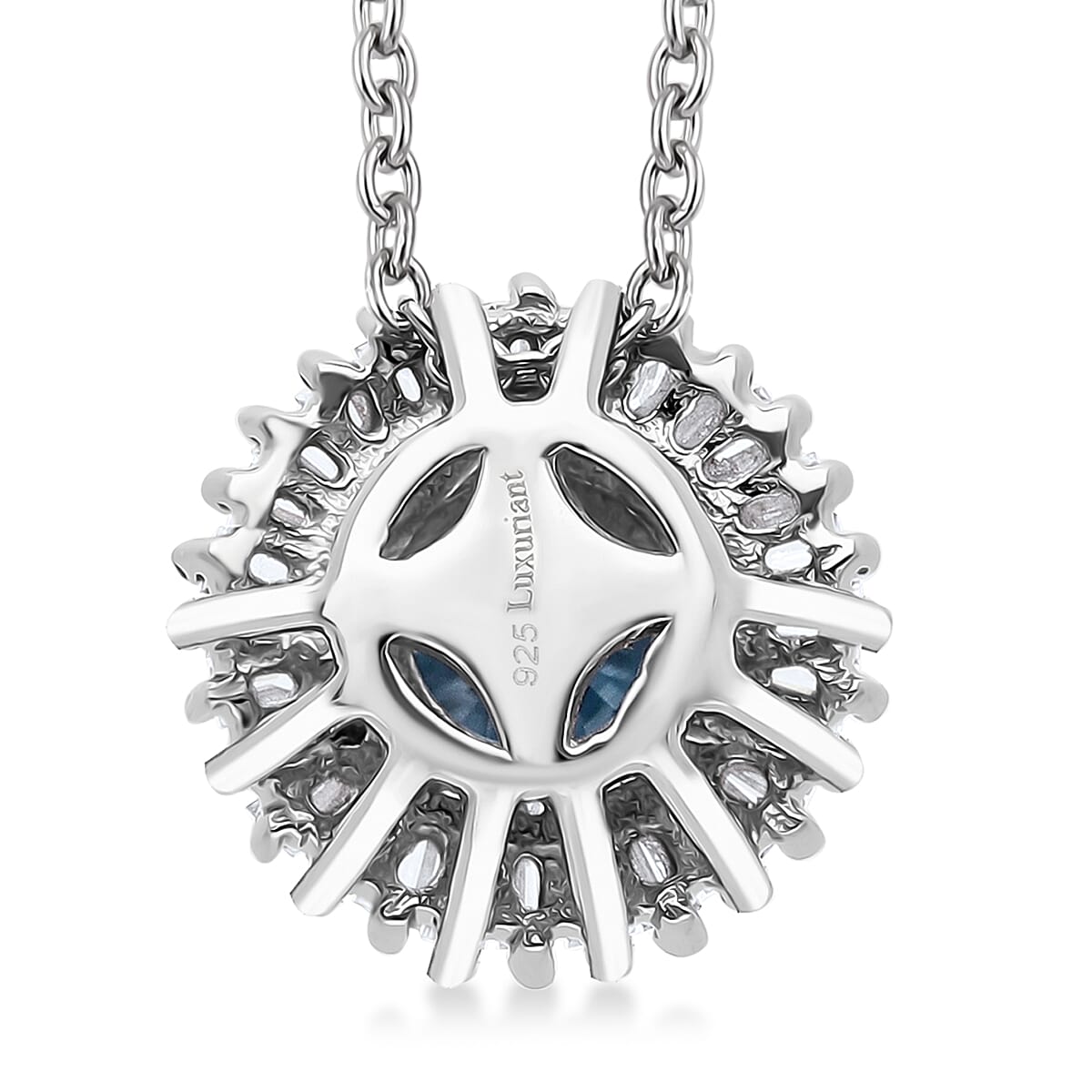 LUXURIANT 1 Ct. Lab Grown Blue Diamond Halo Pendant in Rhodium Overlay Sterling Silver 8314870 5
