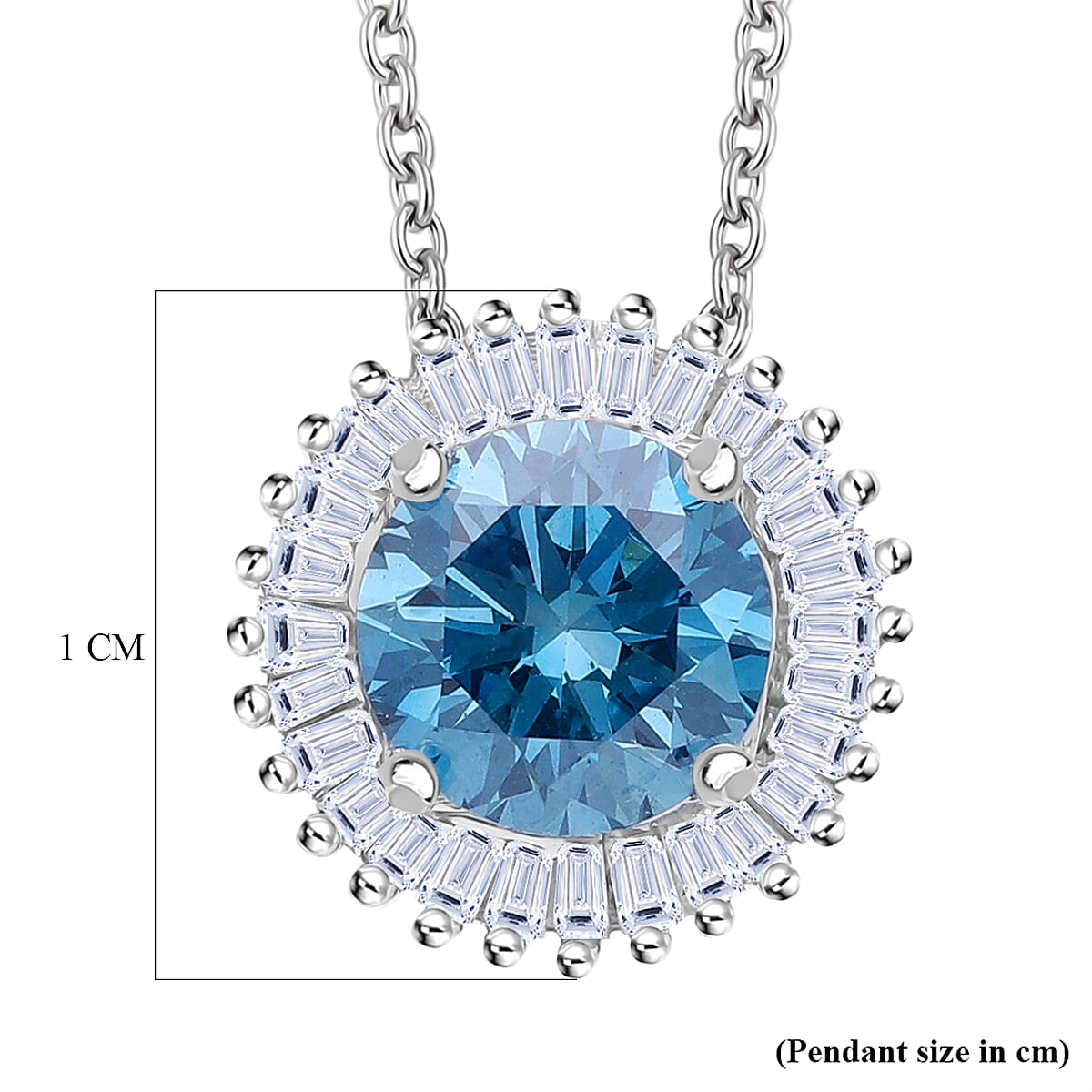 LUXURIANT 1 Ct. Lab Grown Blue Diamond Halo Pendant in Rhodium Overlay Sterling Silver 8314870 6