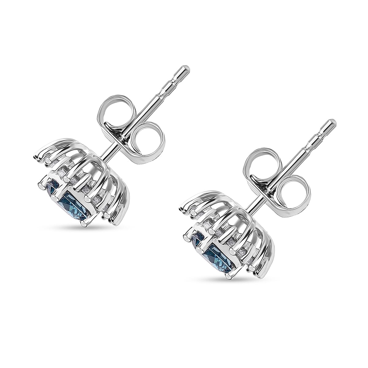 LUXURIANT 1.3 Ct. Lab Grown Blue Diamond Halo Earrings in Rhodium Sterling Silver 8314873 2