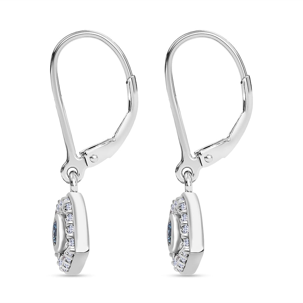 Luxuriant Lab Grown Blue Diamond & Lab Grown Diamond (SI-GH) Earring with Lever Back in Rhodium Overlay Sterling Silver 1.00 Ct.