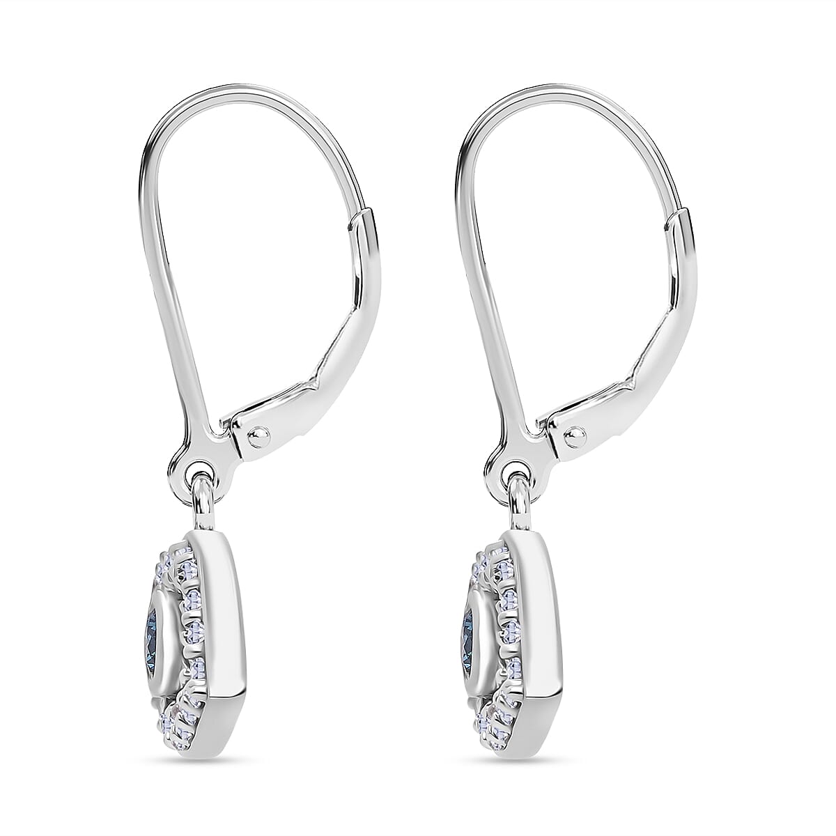 LUXURIANT 1 Ct. Lab Grown Blue Diamond, Lab Grown Diamond Eye Earring with Lever Back in Rhodium Overlay Sterling Silver (SI-GH) 8279519 3