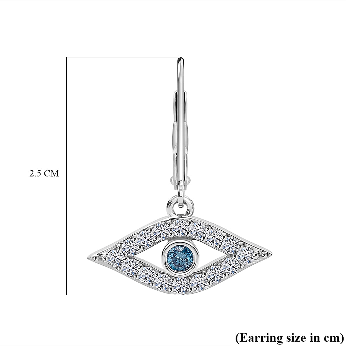 LUXURIANT 1 Ct. Lab Grown Blue Diamond, Lab Grown Diamond Eye Earring with Lever Back in Rhodium Overlay Sterling Silver (SI-GH) 8279519 4