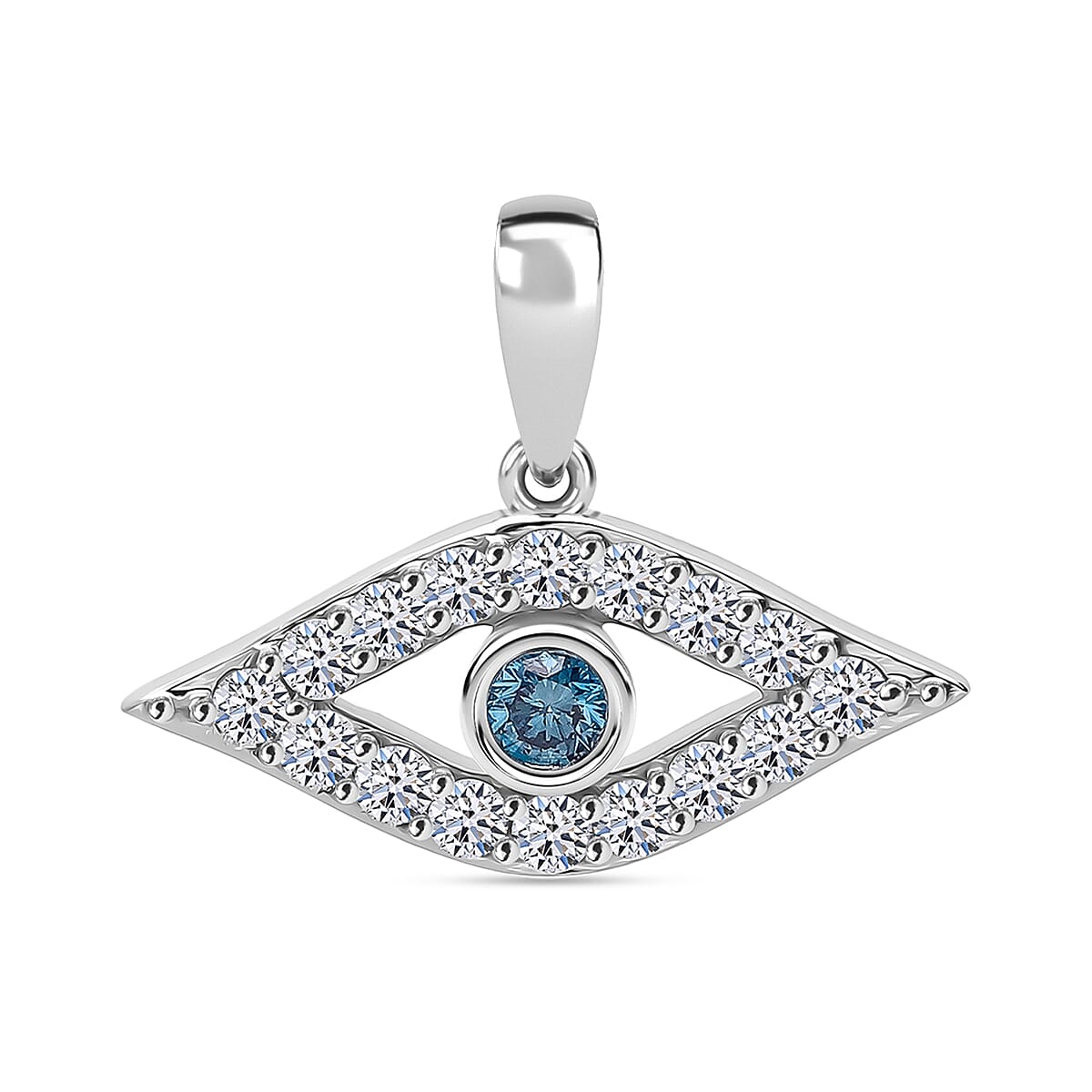 LUXURIANT 0.5 Ct. Lab Grown Blue Diamond, Lab Grown Diamond Eye Pendant in Rhodium Overlay Sterling Silver (SI-GH) 8279505 0