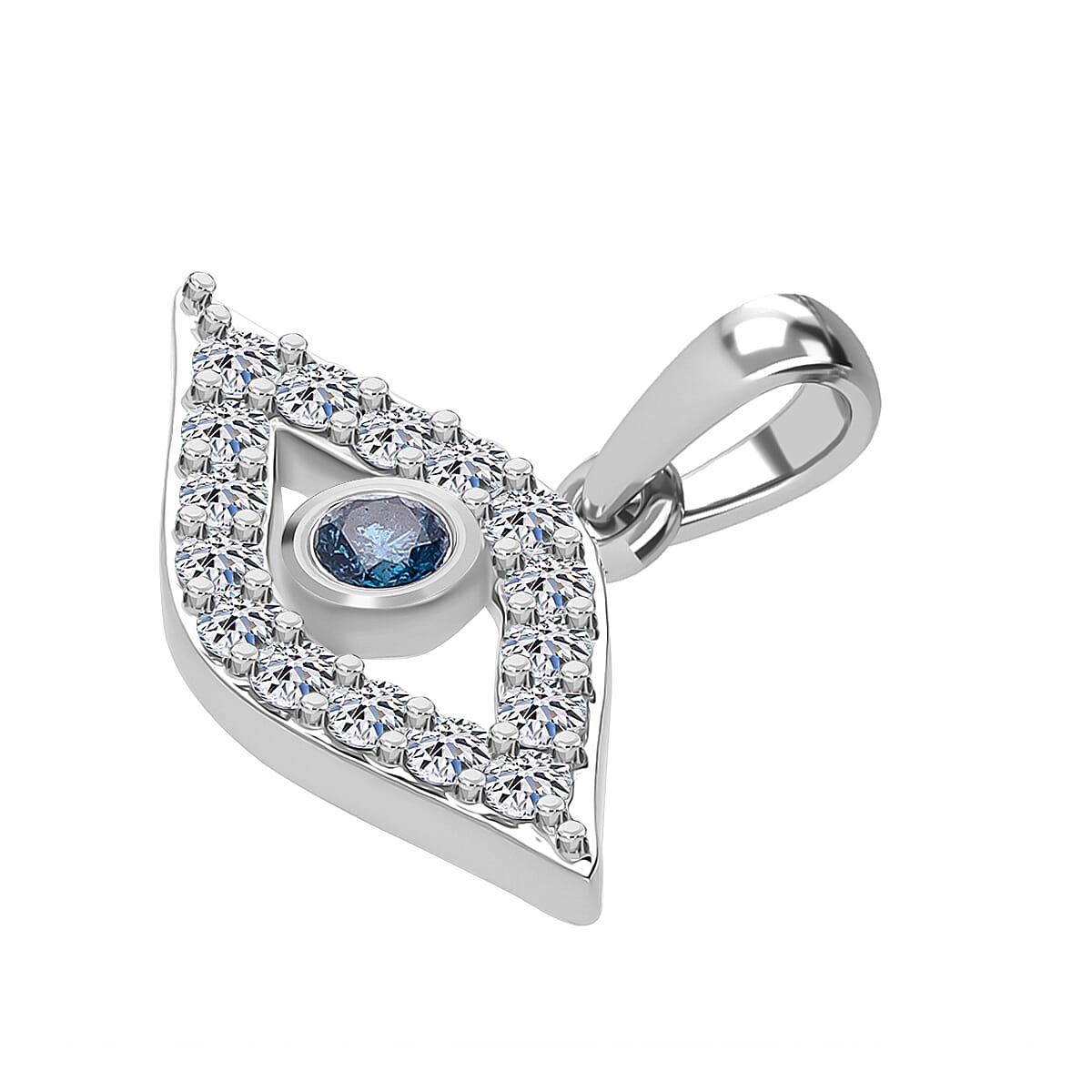 LUXURIANT 0.5 Ct. Lab Grown Blue Diamond, Lab Grown Diamond Eye Pendant in Rhodium Overlay Sterling Silver (SI-GH) 8279505 3