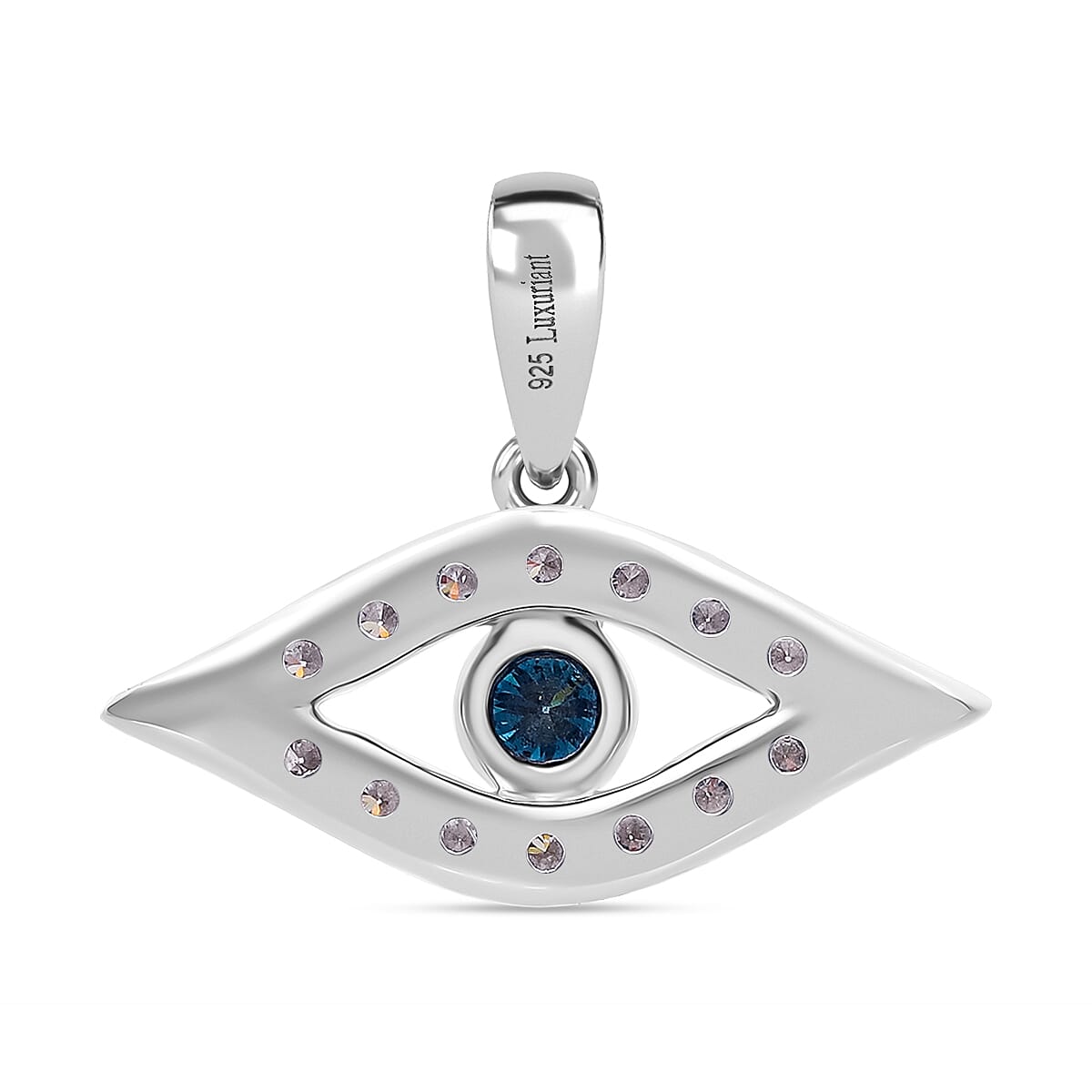 LUXURIANT 0.5 Ct. Lab Grown Blue Diamond, Lab Grown Diamond Eye Pendant in Rhodium Overlay Sterling Silver (SI-GH) 8279505 4