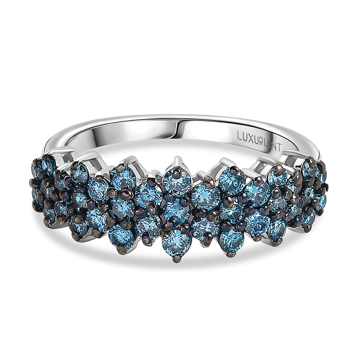 LUXURIANT 1 Ct. Lab Grown Blue Diamond Cluster Ring in Rhodium Overlay Sterling Silver 8277661 0