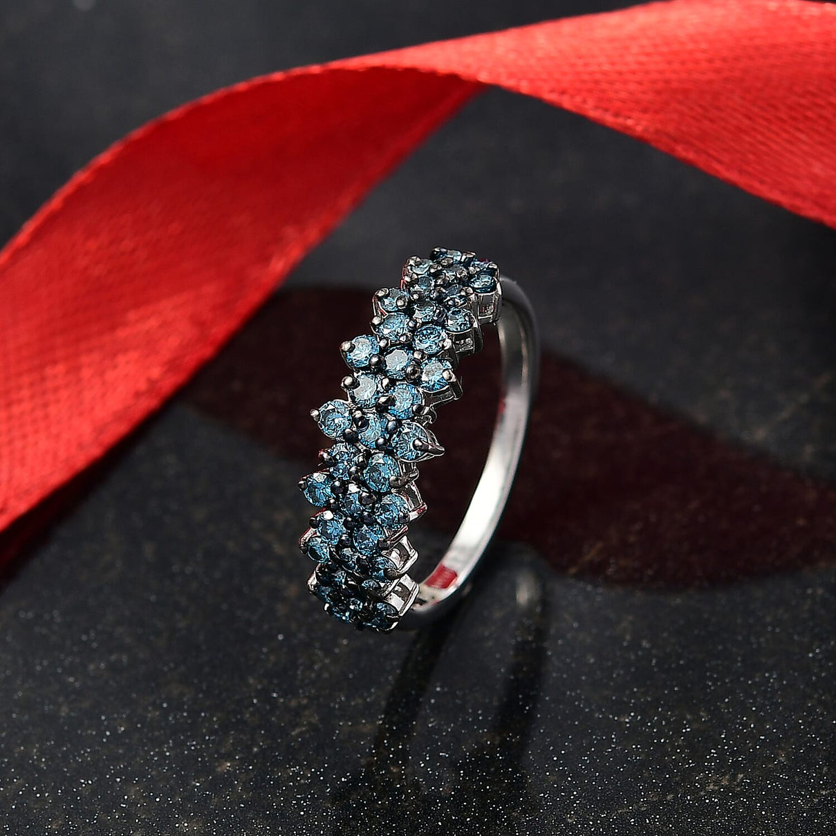 LUXURIANT 1 Ct. Lab Grown Blue Diamond Cluster Ring in Rhodium Overlay Sterling Silver 8277661 2