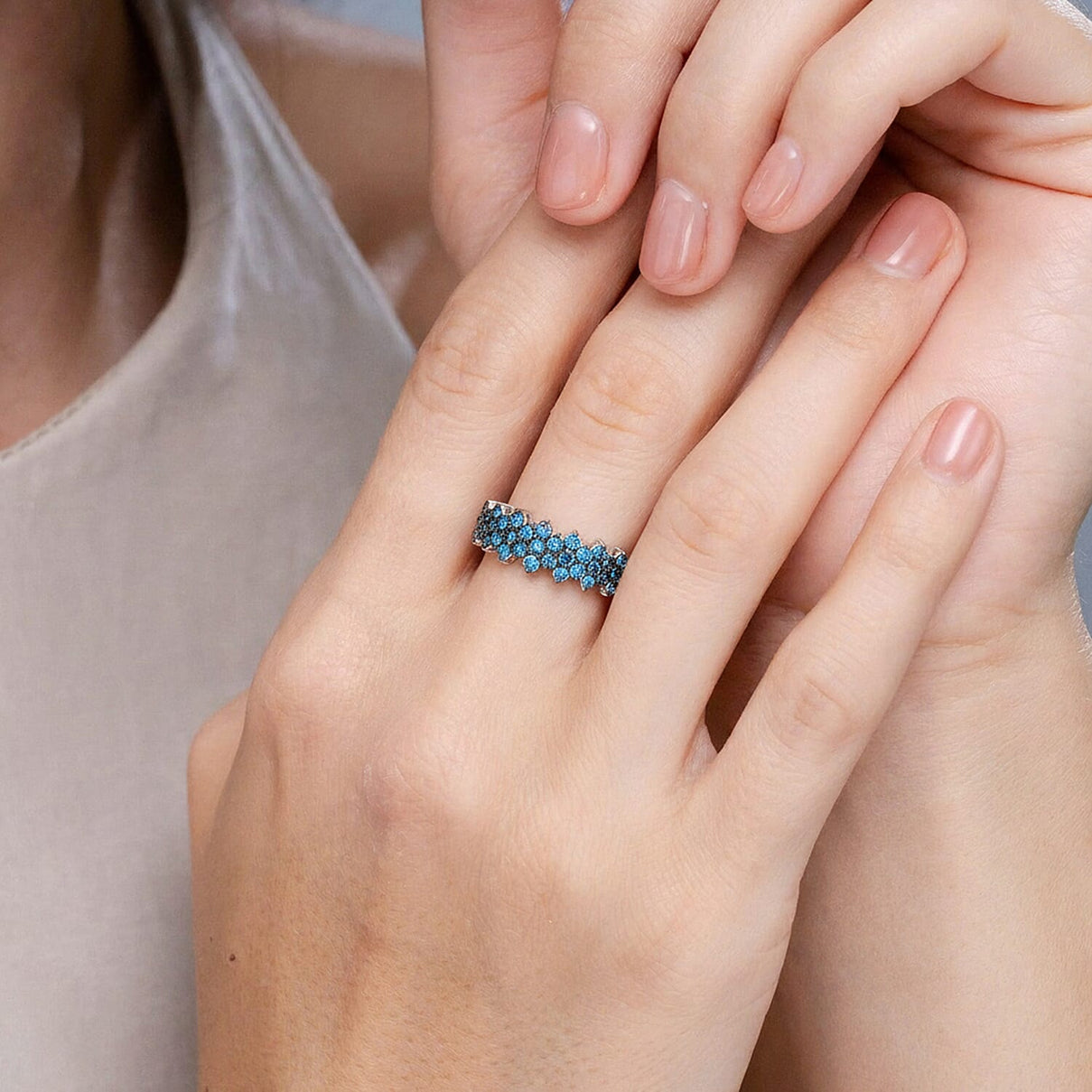 LUXURIANT 1 Ct. Lab Grown Blue Diamond Cluster Ring in Rhodium Overlay Sterling Silver 8277661 3