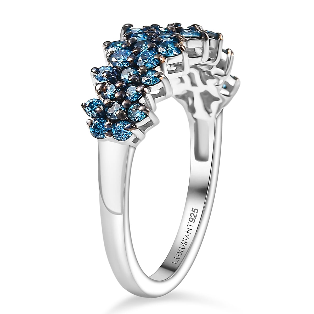 LUXURIANT 1 Ct. Lab Grown Blue Diamond Cluster Ring in Rhodium Overlay Sterling Silver 8277661 4