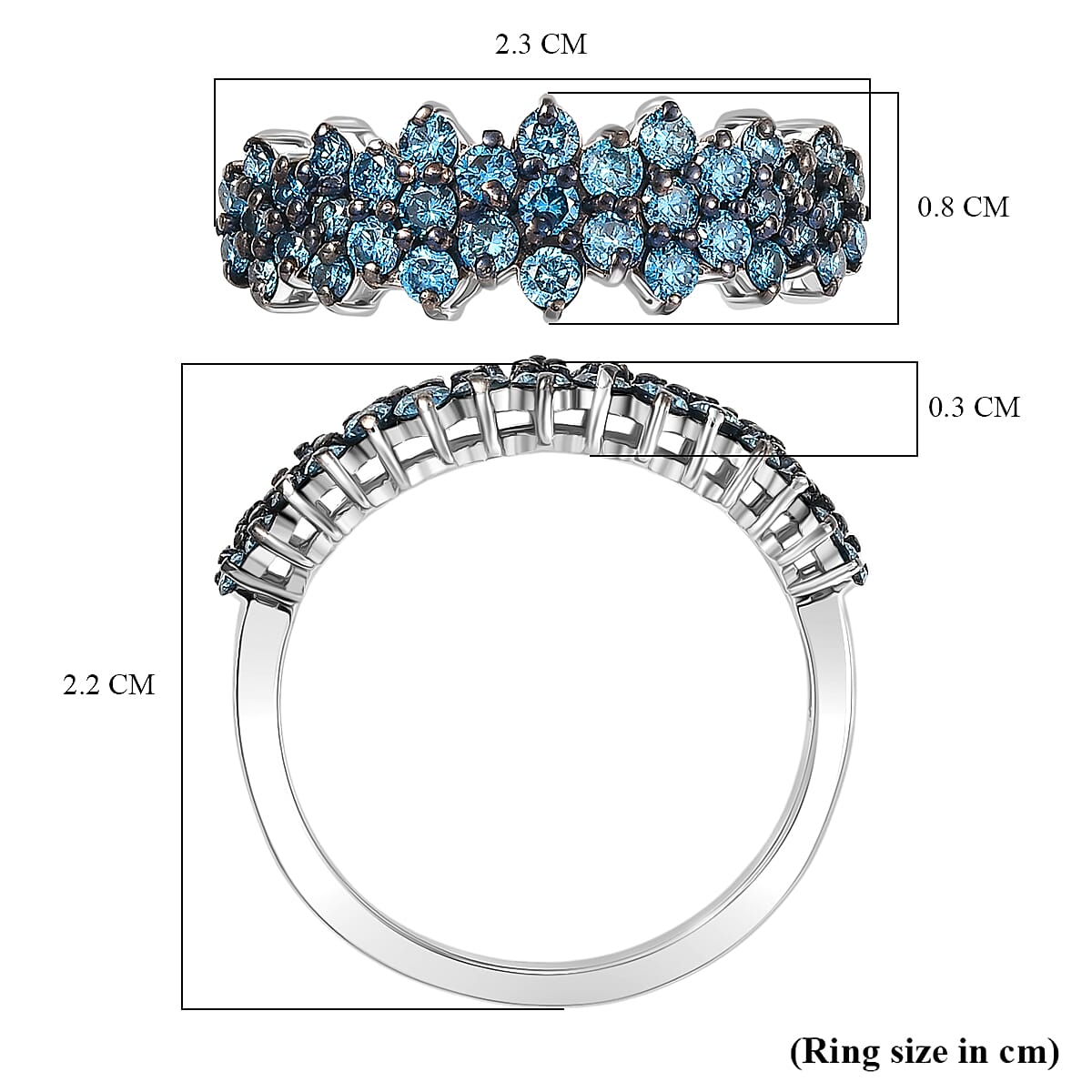 LUXURIANT 1 Ct. Lab Grown Blue Diamond Cluster Ring in Rhodium Overlay Sterling Silver 8277661 6