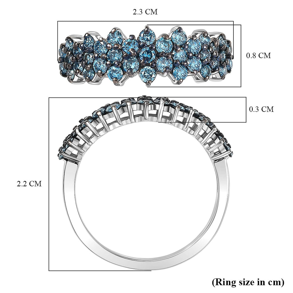 Luxuriant Lab Grown Blue Diamond Main Stone With Side Stone Ring in Rhodium OverlaySterling Silver  1.000  Ct.