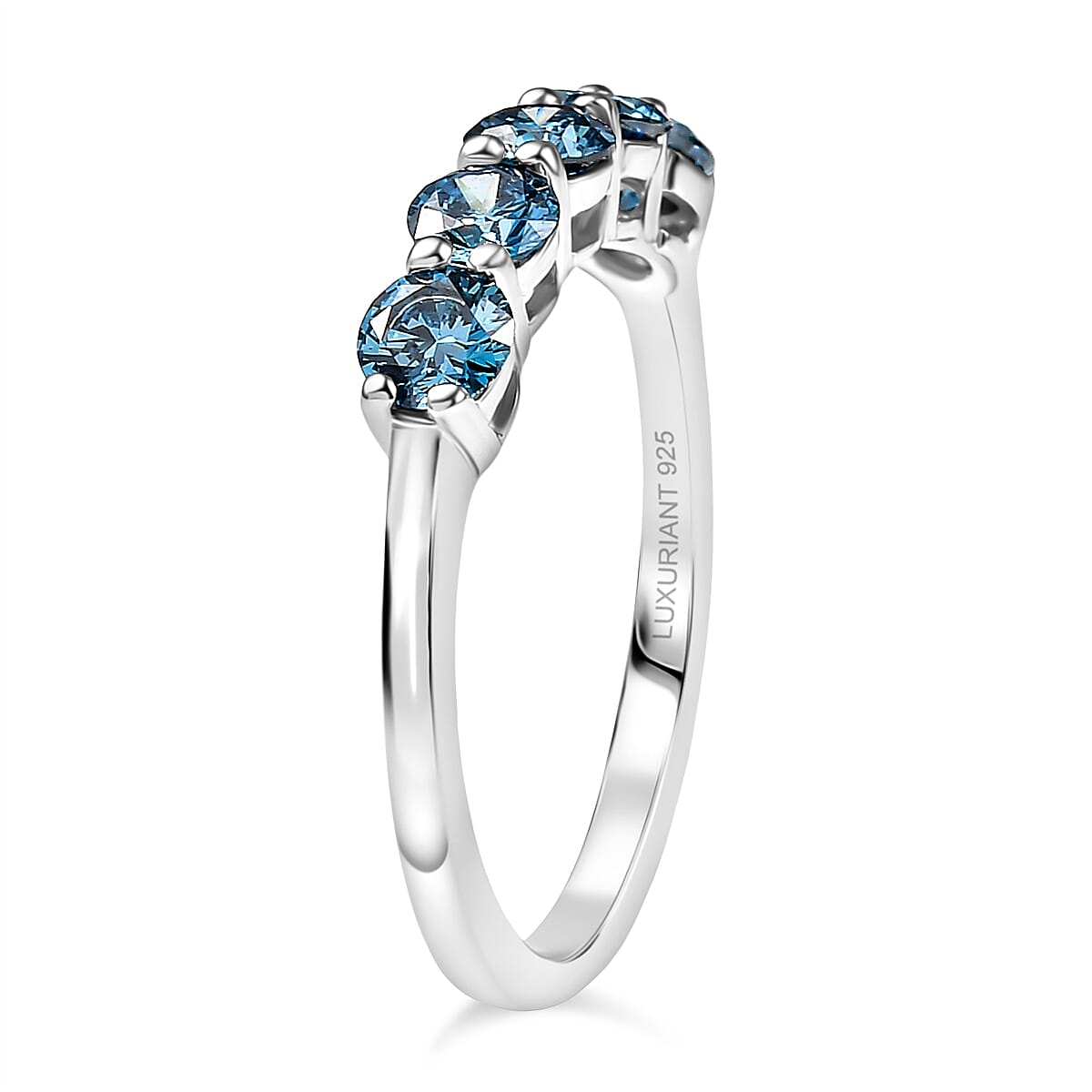 LUXURIANT 1 Ct. Lab Grown Blue Diamond 5-Stone Ring in Rhodium Overlay Sterling Silver (VS-EF) 8262226 4